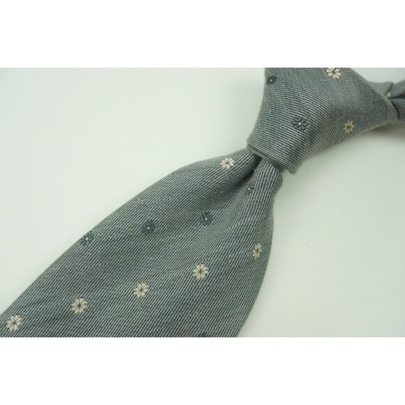 Corneliani Smoke Gray Woven Floral Linen Silk Tie BRAND NEW